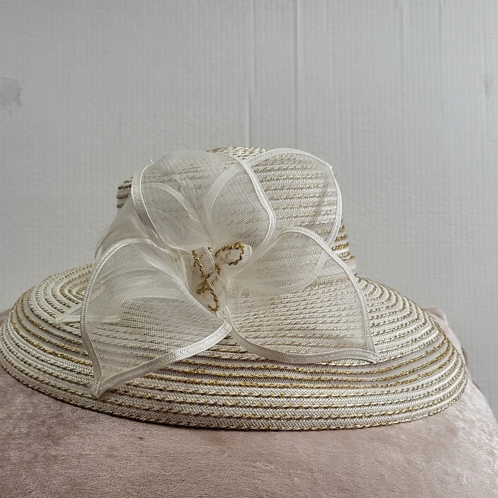 White and Gold Derby Hat August Hat Company